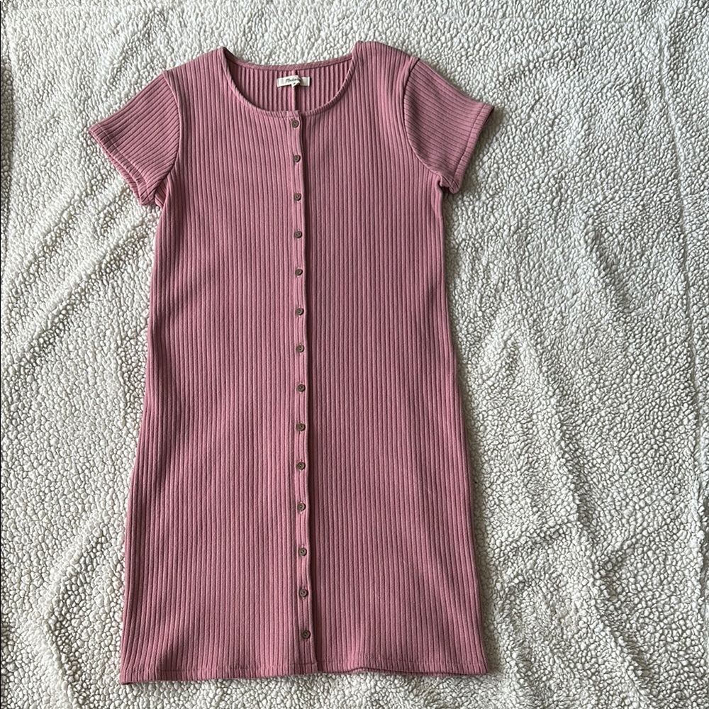 Madewell Button down Ribbed Dress Size M Pink New NWT